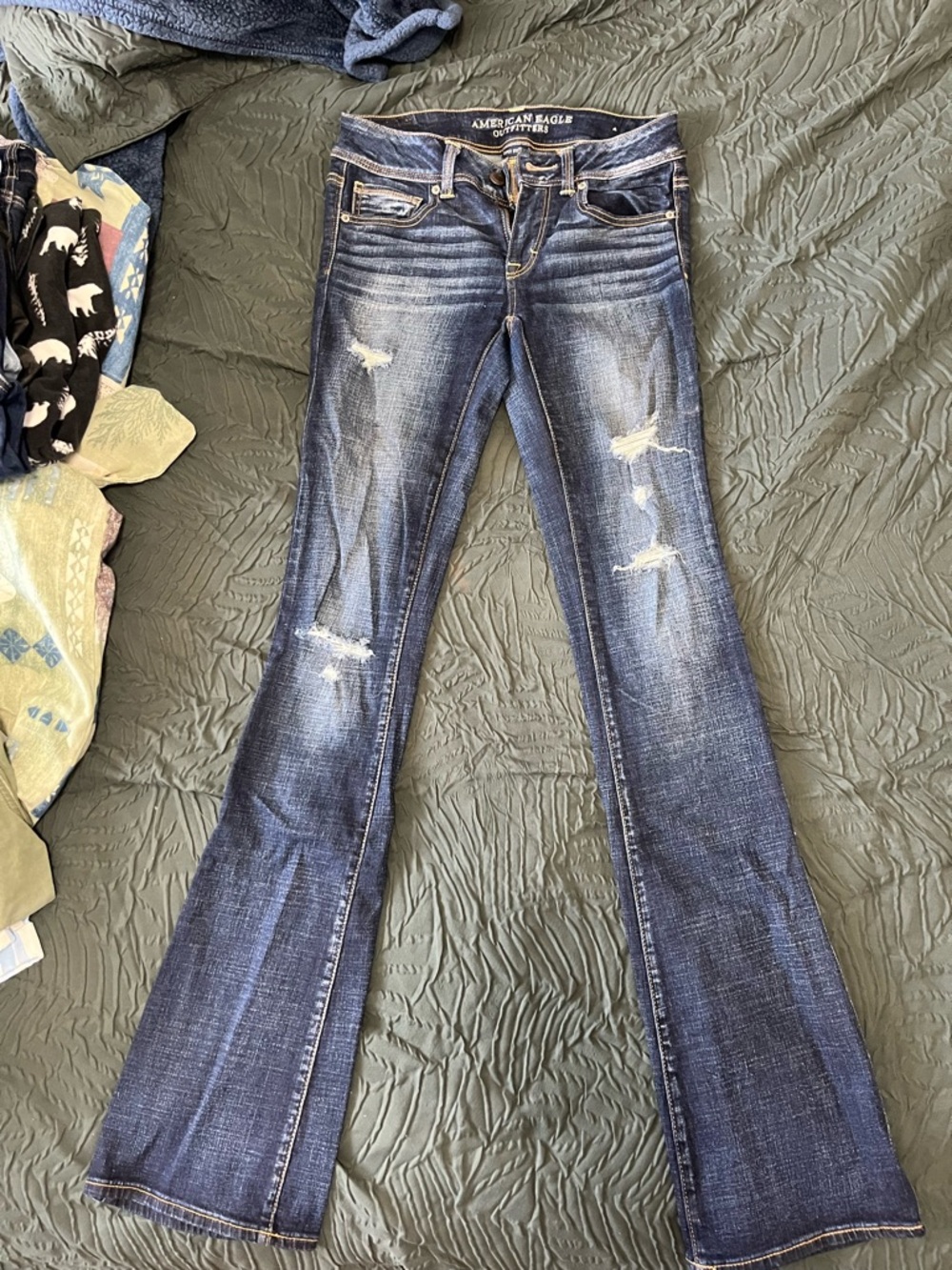 American Eagle Kick Boot Jeans Dark Wash Super Stretch Size 4 X-Long